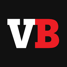 The image shows a logo with the letters "VB." The "V" is white and the "B" is red, set against a black background.